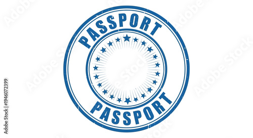 A circular passport stamp with stars and the word passport repeated