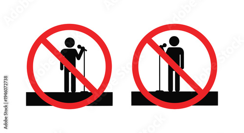 No speaking or performing allowed prohibition signs depicting a person with a microphone
