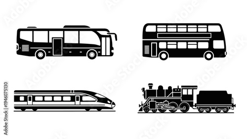 Collection of black and white silhouette icons representing various modes of transportation