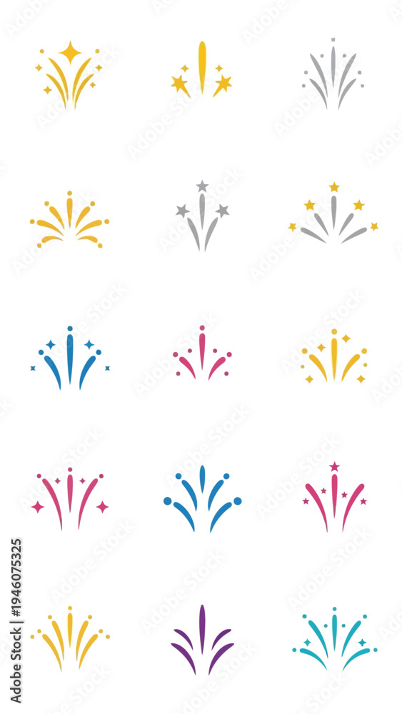 Obraz premium collection of festive firework explosion icons symbolizing celebration and joy