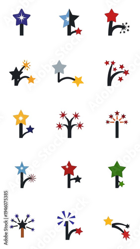 Collection of Festive Starburst and Firework-like Icons for Celebrations