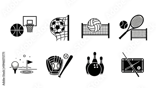 Collection of diverse sports icons representing various athletic activities and games