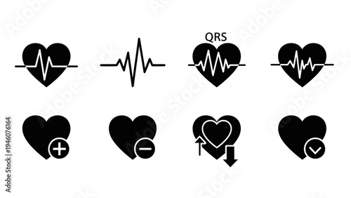 collection of heart and ekg electrocardiogram icons representing health and medical concepts