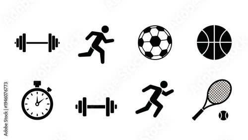 Collection of sports and fitness icons for active lifestyle and training graphics