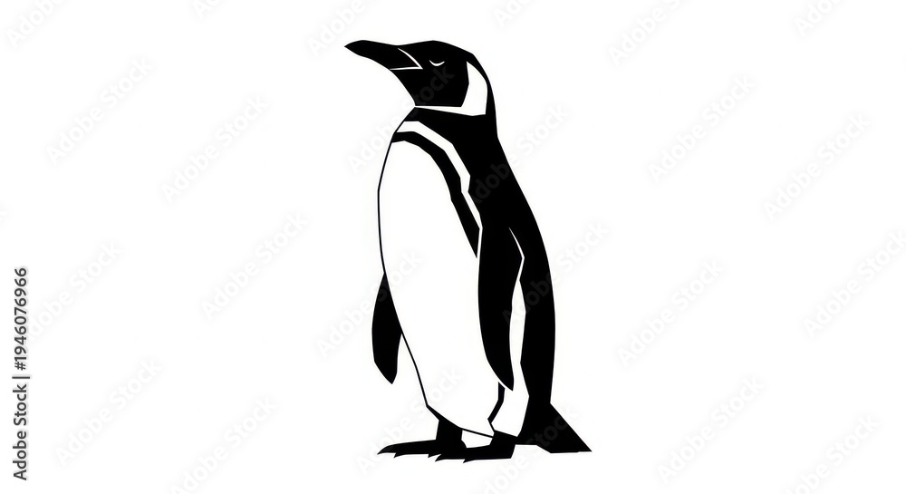 Obraz premium Stylized graphic depiction of an upright flightless aquatic bird in profile silhouette