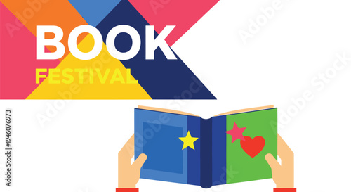 Vector illustration of hands holding an open book with heart and star