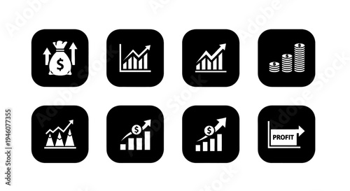Collection of financial growth and profit icons symbolizing success and positive investment trends