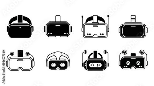 Collection of virtual reality headsets icons diverse designs and styles on white background