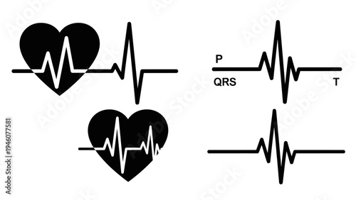 Electrocardiogram Heartbeat EKG Pulse Line Graph Medical Icons Vector Art