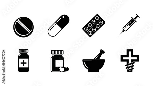 Medical icons for healthcare pharmaceutical and medical services on white background