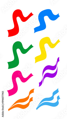 Vibrant abstract ribbons in various colors arranged creatively on a white background