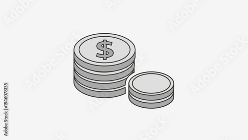 stacks of silver coins with a dollar sign on a white background