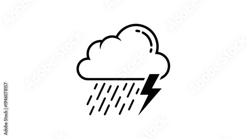 Stylized Icon of a Stormy Cloud with Rain and Lightning Bolt