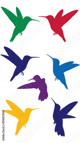 Vibrant Silhouettes of Hummingbirds in Various Colors and Poses