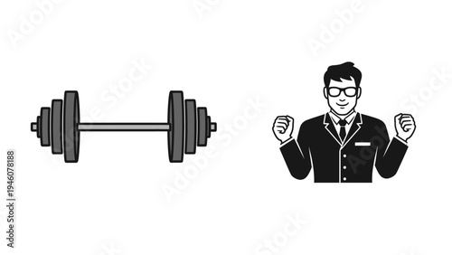 Symbolic representation of business success and physical strength through a barbell and a