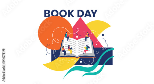 Vector illustration of people reading on Book Day
