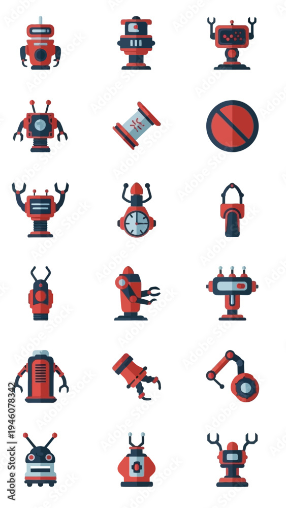 Fototapeta premium A Collection of Diverse and Unique Robot Icons Representing Technology and Automation