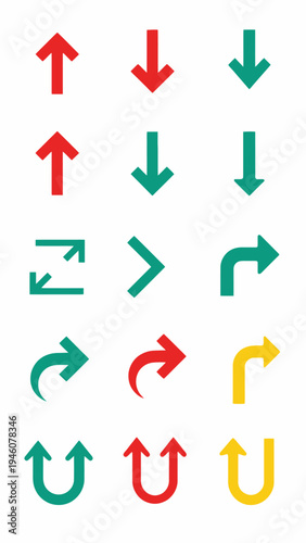 A collection of diverse directional arrows in vibrant colors and varied shapes for navigation and
