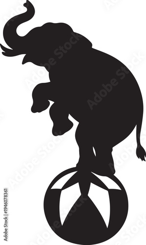  Circus Elephant Standing On The Ball silhouette vector