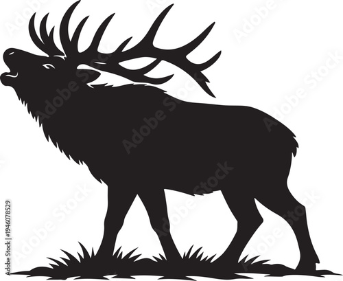large bull elk bugling silhouette vector illustration.