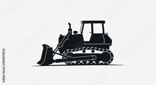 Silhouette of Heavy Track Bulldozer or Loader, Industrial Earthmoving Machinery Icon