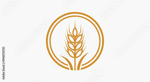 Golden Wheat Ears and Grain in Circle Frame Agriculture Logo, isolated white background