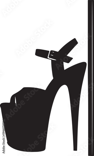 Pole dance heel shoe silhouette vector