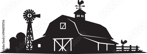  Red Barn Farm Building Silhouette Vector