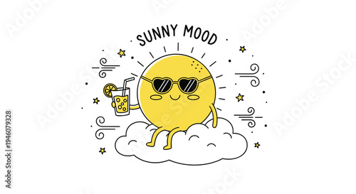 Vector sunny mood emoticon character with sunglasses