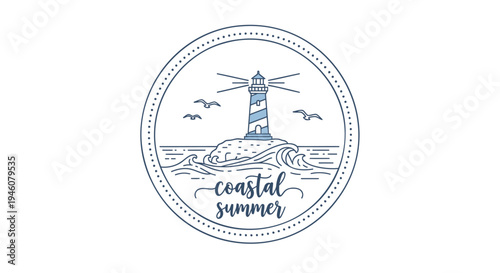 Vector coastal summer lighthouse icon