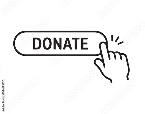 Outline Donate Icon Vector, Online Donate Button icon hand, donation button, donate money online icon, donation icon, donate button click symbol, donate fundraising button logo, charity icon pressing.