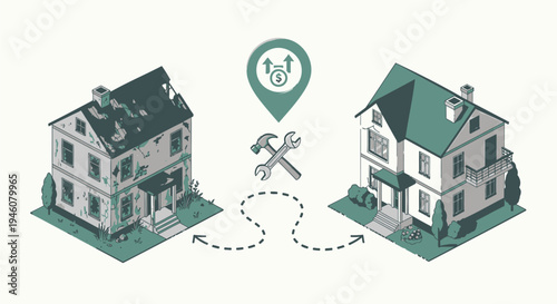 Set of 2 isometric house renovation icons vector