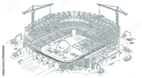 Vector illustration of an empty indoor sports arena with seating