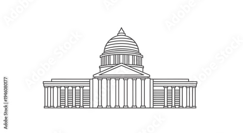 Vector illustration of government building with columns and dome