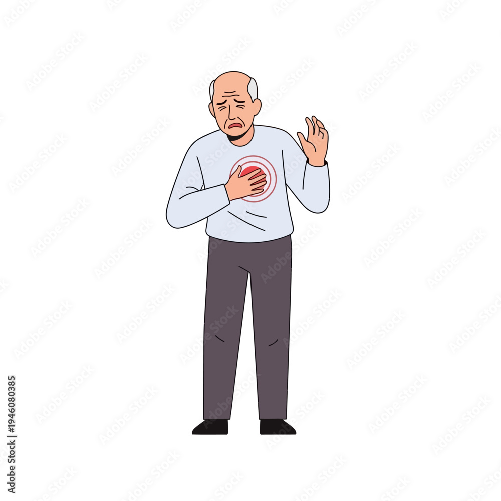 Fototapeta premium Elderly Man Suffering Chest Pain, Heart Attack Symptom, Medical Emergency