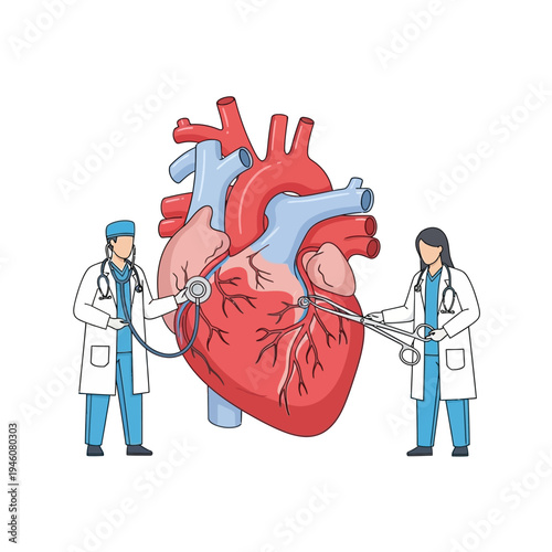 Doctors performing surgery on a human heart, medical concept, cardiology, healthcare