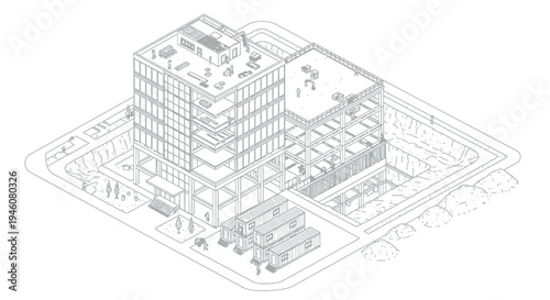 Vector isometric office building complex