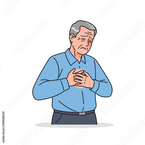 Elderly Man Clutching Chest in Pain, Heart Attack Symptom, Medical Emergency