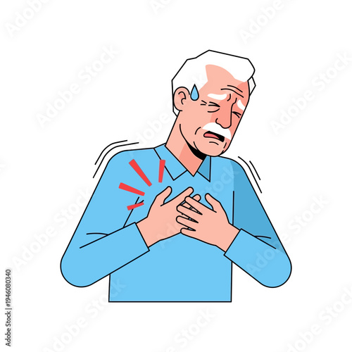 Elderly Man Experiencing Chest Pain and Discomfort