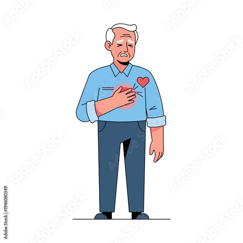 Elderly Man Experiencing Chest Pain, Heart Attack Symptom, Medical Emergency Concept