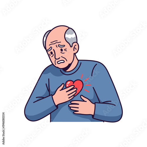 Elderly Man Experiencing Chest Pain, Heart Attack Symptom, Medical Emergency