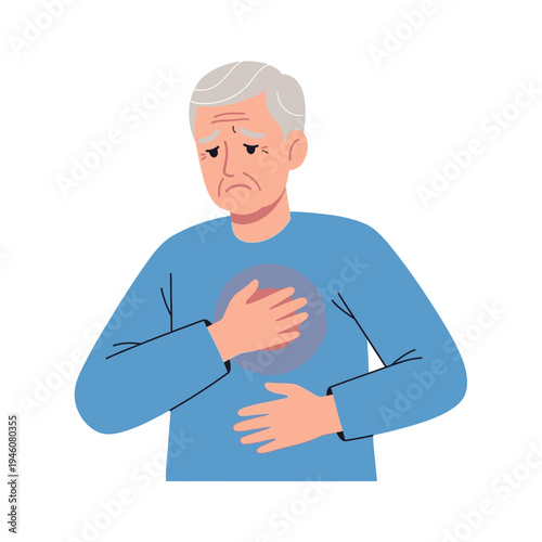 Elderly Man Experiencing Chest Pain, Heart Attack Symptoms, Health Concern