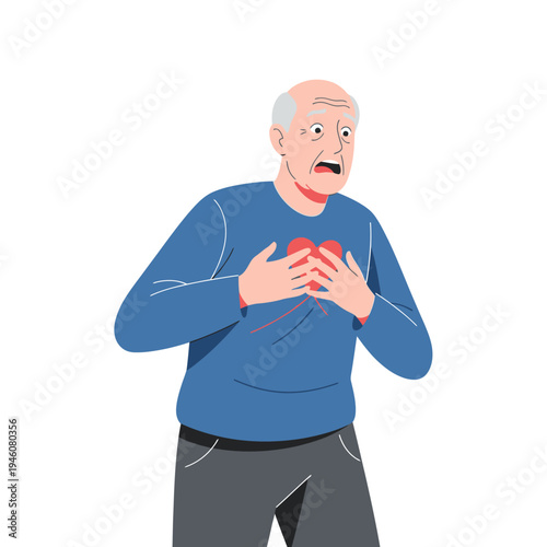 Elderly Man Experiencing Chest Pain, Heart Attack Symptoms, Medical Emergency