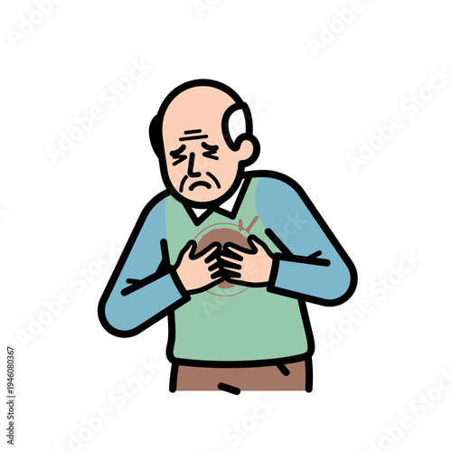 Elderly Man Experiencing Chest Pain, Heart Attack Symptoms, Medical Emergency