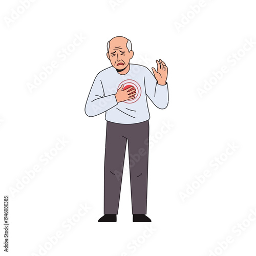 Elderly Man Suffering Chest Pain, Heart Attack Symptom, Medical Emergency