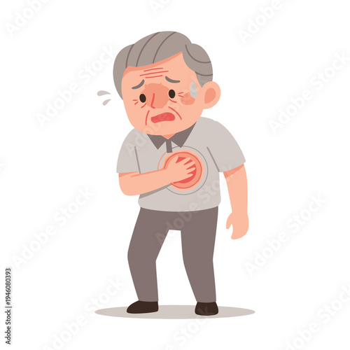 Elderly Man Suffering Chest Pain, Heart Attack Symptoms, Medical Emergency