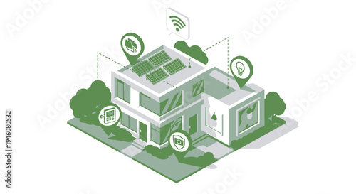 Vector illustration of a smart home with green accents