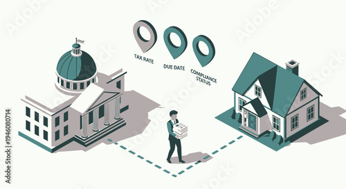 Vector illustration of man choosing between house and bank