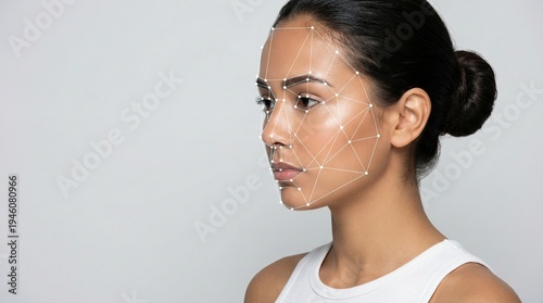 Wallpaper Mural Woman with facial recognition overlay illustrating biometric identity technology Torontodigital.ca