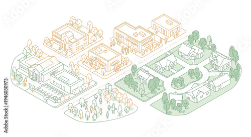 Vector illustration of urban planning concept with buildings and green spaces
